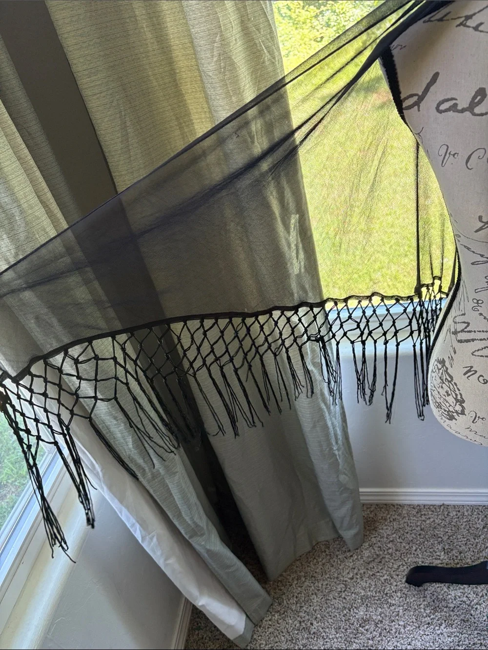 Sheer Black Fringe Shawl Wrap